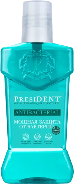 Изображение Ополаскиватель для рта Президент мощная защита от бактерий Зеленая дубрава ЗАО п/у, 250 мл