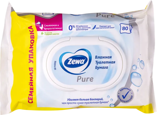 Изображение Туалетная бумага влажная Зева пьюр белая Эссити м/у, 80 шт