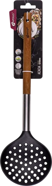 Изображение Шумовка серая пластик Аполло акация с ручкой из дерева Аполло к/у, 1 шт