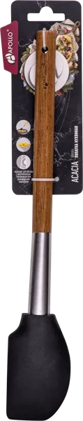 Изображение Лопатка серая силикон Аполло акация с ручкой из дерева Аполло к/у, 1 шт
