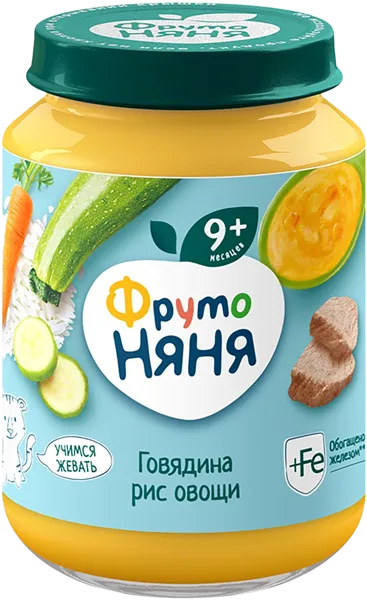 Изображение Пюре мясное с 9 месяцев Фрутоняня говядина рис овощи Прогресс с/б, 190 г