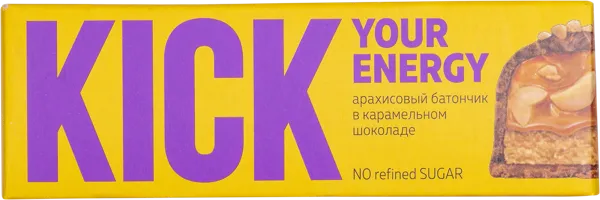 Изображение Батончик арахисовый Кик в карамельном шоколаде Фуд Революшн кор, 45 г