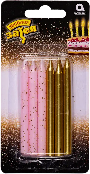 Изображение Свеча 8см для торта Веселая затея в ассортименте Веселая затея п/у, 12 шт