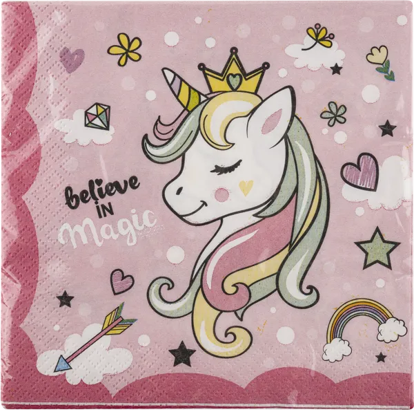 Изображение Салфетки 33см 3-х слойные Единорог розовые НД Плэй м/у, 20 шт