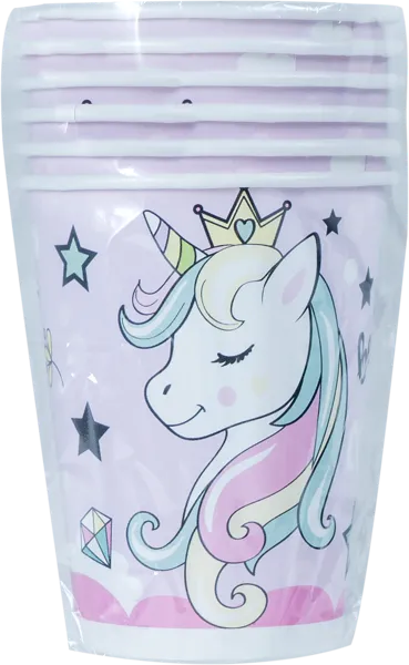 Изображение Одноразовая посуда 250мл Единорог стакан бумажный розовый НД Плэй м/у, 6 шт