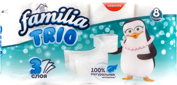 Изображение Туалетная бумага 3х слойная Фамилия трио нэйчрал 140 листов Хаят Маркетинг м/у, 8 шт