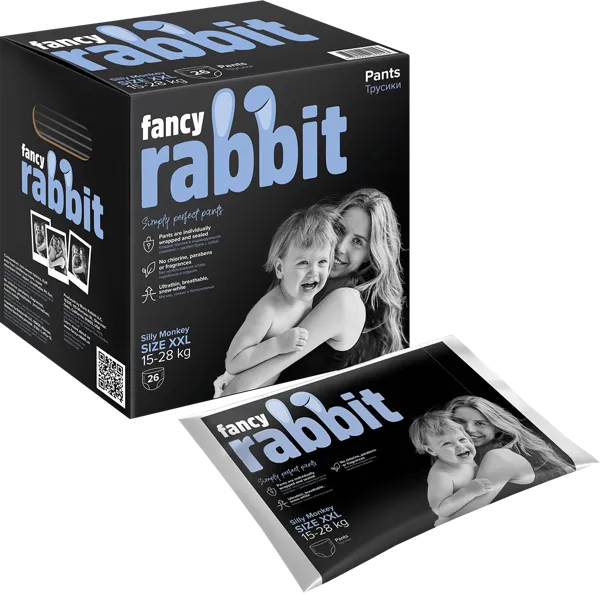 Изображение Трусики XXL 15-28кг Фэнси рэббит Блэк Рэббит к/у, 26 шт
