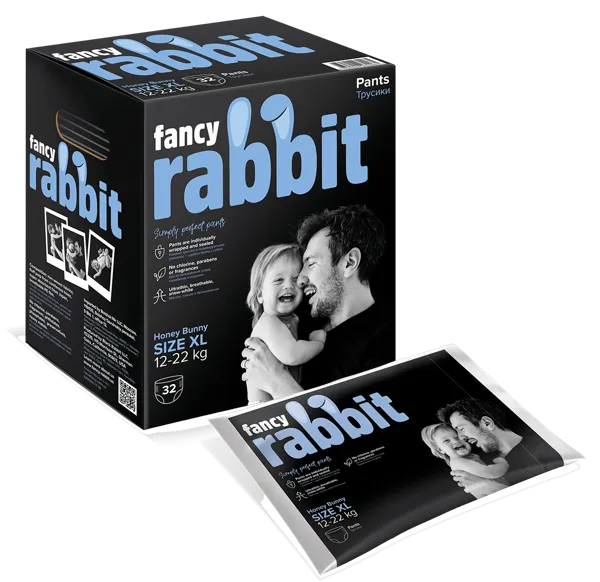 Изображение Трусики XL 12-22кг Фэнси рэббит Блэк Рэббит к/у, 32 шт