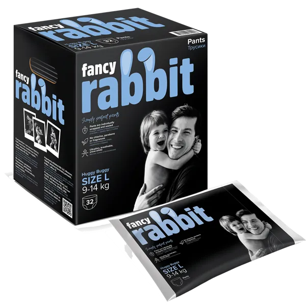 Изображение Трусики L 9-14кг Фэнси рэббит Блэк Рэббит к/у, 32 шт