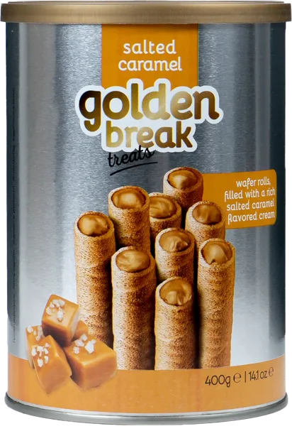 Изображение Вафельные трубочки Голден Брэйк Тритс соленая карамель Квартет ж/б, 400 г