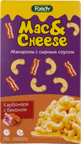 Изображение Макароны с сырным соусом Фуди карбонара с беконом Фуди кор, 143 г