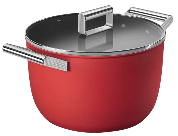 Изображение Кастрюля 26см красная матовая Смег нерж сталь с крышкой Смег к/у, 1 шт