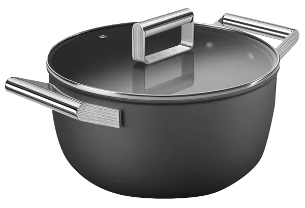 Изображение Кастрюля 24см черная матовая Смег нерж сталь с крышкой Смег к/у, 1 шт