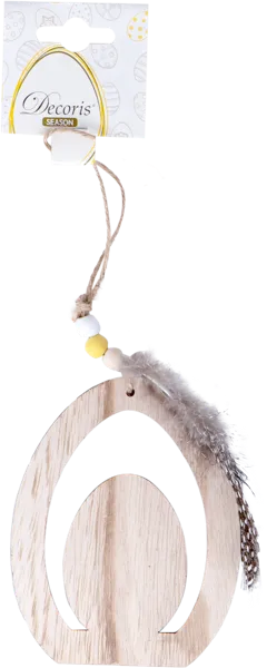Изображение Подвеска 15см деревянная Кеминг пасхальная с перьями Кеминг , 1 шт