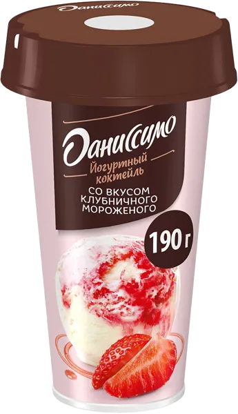 Изображение Коктейль 2,6% кисломолочный Даниссимо клубничное мороженое Эйч энд Эн п/б, 190 