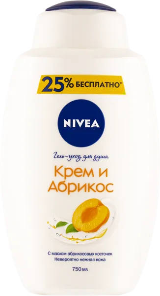 Изображение Гель для душа уход Нивея молоко и абрикос Байерсдорф п/у, 750 мл