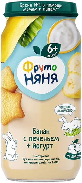Изображение Пюре фруктовое с 6 мес Фрутоняня банан йогурт печенье Прогресс с/б, 250 г