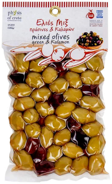 Изображение Оливки с косточкой Физис оф Крит каламата зеленые черные Асмарианаки Мария в/у, 250 г