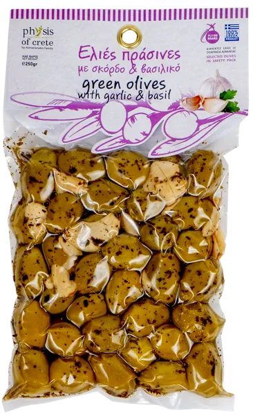 Изображение Оливки с чесноком базиликом Физис оф Крит каламата зеленые Асмарианаки Мария в/у, 250 г