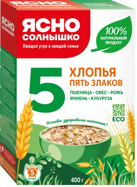 Изображение Хлопья ассорти Ясно Солнышко 5 Злаков 5 мин Петербургский МК кор, 400 г