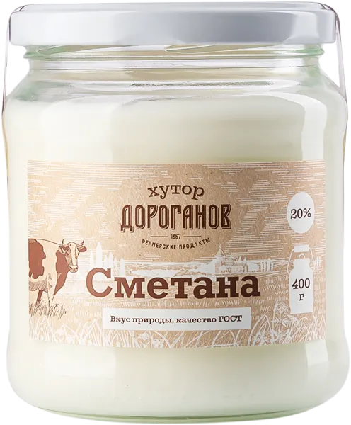 Изображение Сметана 20% Хутор Дороганов РМП Матвеево-Курганский с/б, 400 г