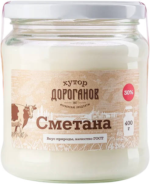 Изображение Сметана 30% Хутор Дороганов РМП Матвеево-Курганский с/б, 400 г