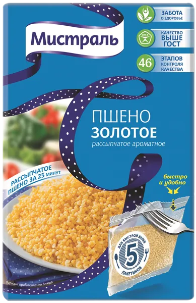 Изображение Крупа пшено шлифованное Мистраль 5*80 золотое Мистраль Трейдинг кор, 400 г