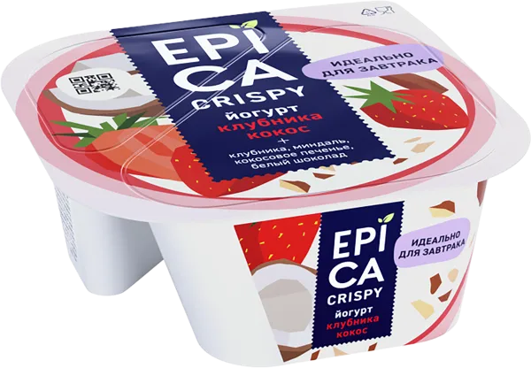 Изображение Йогурт 10,2% Эпика Криспи клубника кокос Эрманн п/б, 138 г