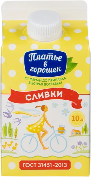 Изображение Сливки 10% Платье в горошек Новокубанский МК т/п, 450 мл