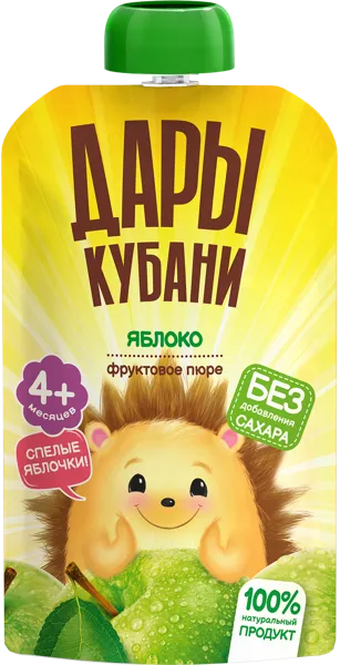 Изображение Пюре фруктовое с 4 месяцев Дары Кубани яблоко Южная Соковая Компания пауч, 90 г