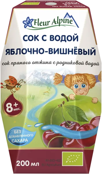Изображение Сок с водой с 8 мес Флер Альпин БИО яблоко вишня без сахара Зейнризер Гетранк ГмбХ т/п, 200 мл