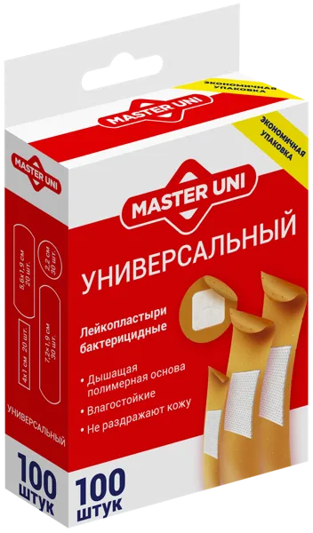 Изображение Лейкопластырь бактерицидный Мастер Юни Классик полимерная основа ФармЛайн к/у, 100 шт