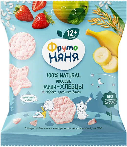 Изображение Хлебцы мини рисовые Фрутоняня яблоко клубника банан Прогресс м/у, 30 г