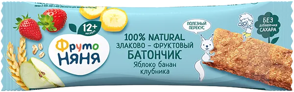 Изображение Батончик злаковый Фрутоняня яблоко банан клубника Прогресс м/у, 25 г