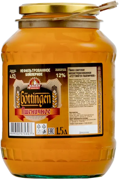 Изображение Пиво бойлерное 4,5% Родник геттинген пшеничное Динской ПЗ с/б, 1,5 л