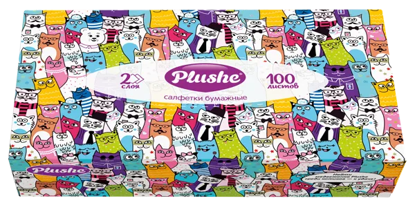 Изображение Салфетки 2х сл Плюше косметические коты Папир к/у, 100 шт