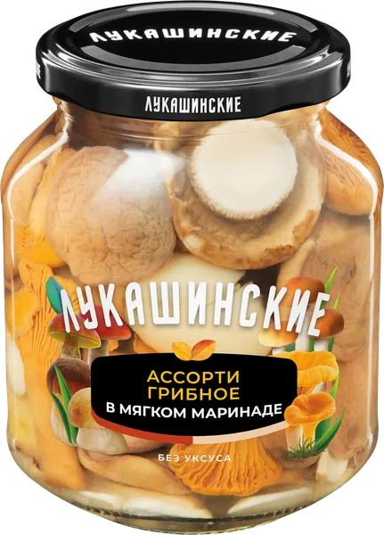 Изображение Грибы маринованные Лукашинские ассорти Меленковский КЗ с/б, 340 г