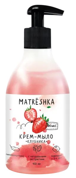 Изображение Мыло-крем для рук Матрешка БИО клубника КубаньБытХим п/у, 450 мл