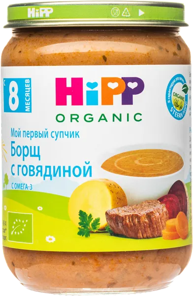 Изображение Крем-суп с 8 мес Хипп Био борщ с говядиной Хипп с/б, 190 г
