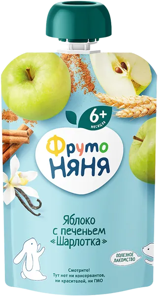 Изображение Пюре фруктовое с 6 мес Фрутоняня яблоко печенье шарлотка Прогресс пауч, 90 г