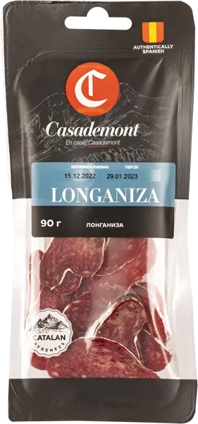 Изображение Колбаса сыровяленая нарезка Касадемонт лонганиза Пит-продукт защит.атм, 90 г