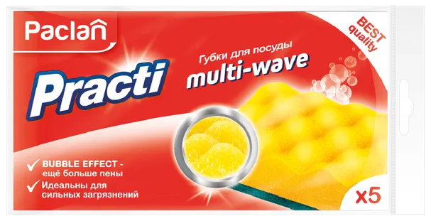 Изображение Губка для посуды Паклан мульти вейв поролон+абраз СеДо сп м/у, 5 шт