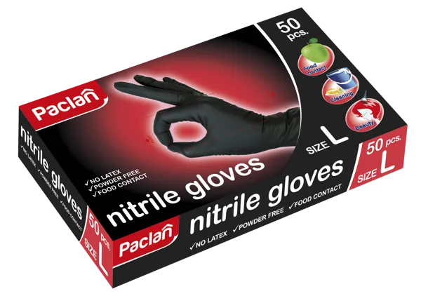 Изображение Перчатки нитриловые Паклан размер Л черные СеДо сп м/у, 50 шт