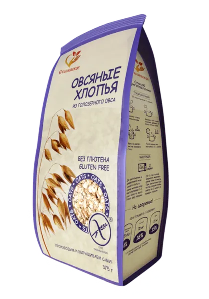 Изображение Хлопья овсяные Сташевское из голозерного овса 2 мин Сташевское м/у, 375 г