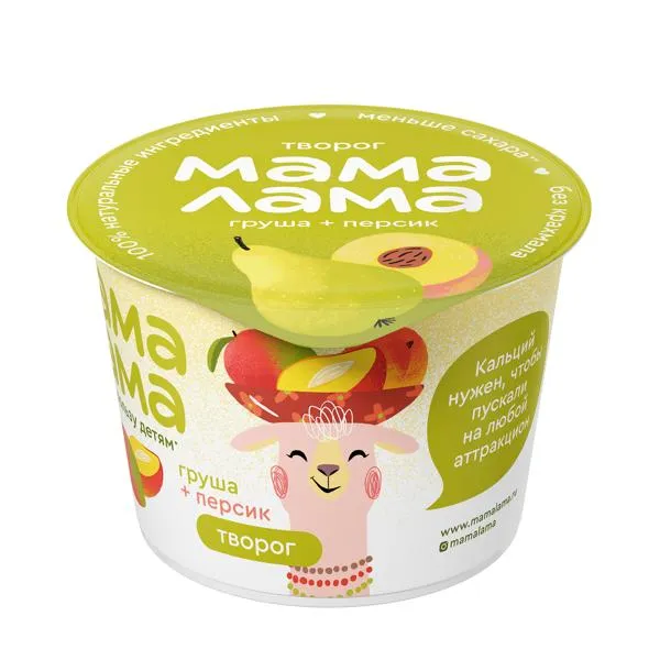 Изображение Творог 3,8% с 3 лет Мама лама персик груша Эрманн п/б, 100 г