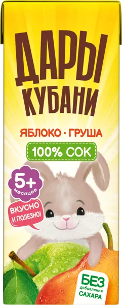 Изображение Сок с 5 месяцев Дары Кубани груша яблоко Южная Соковая Компания т/п, 200 мл