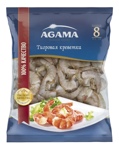 Изображение Морепродукты с/м Агама креветки тигровые №8 Агама м/у, 400 г