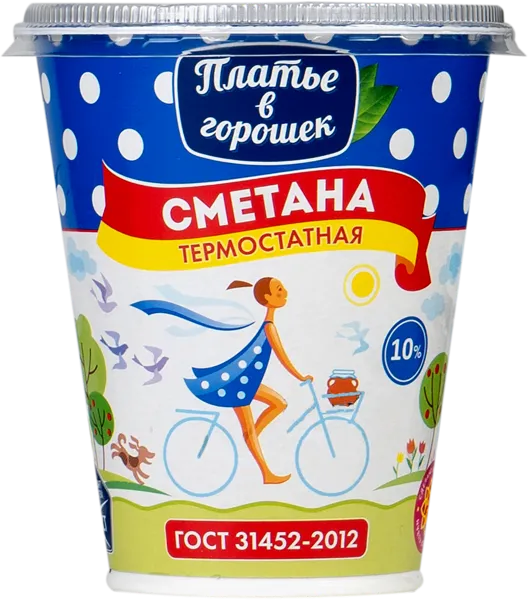 Изображение Сметана 10% термостатная Платье в горошек Новокубанский МК п/б, 300 г
