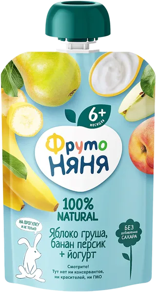 Изображение Пюре фруктовое с 6 мес Фрутоняня яблоко груша йогурт Прогресс пауч, 90 г