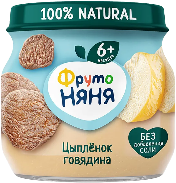 Изображение Пюре мясное с 6 мес Фрутоняня цыпленок говядина Прогресс с/б, 80 г